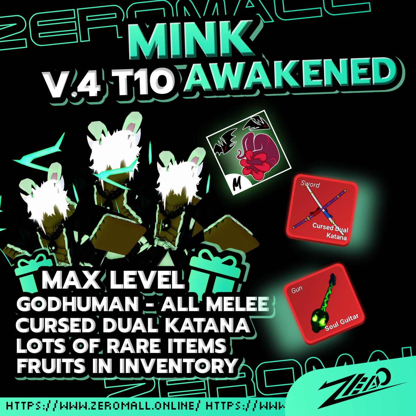 Roblox Blox Fruits Account Race Awakening Rabbit/Mink V4 T10 Sanguine Art