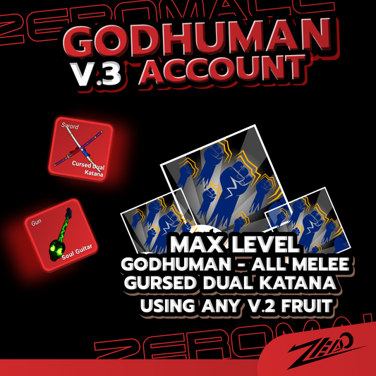 Roblox Blox Fruits Account  Godhuman MaxLevel Cursed Dual Katana Skull Guitar